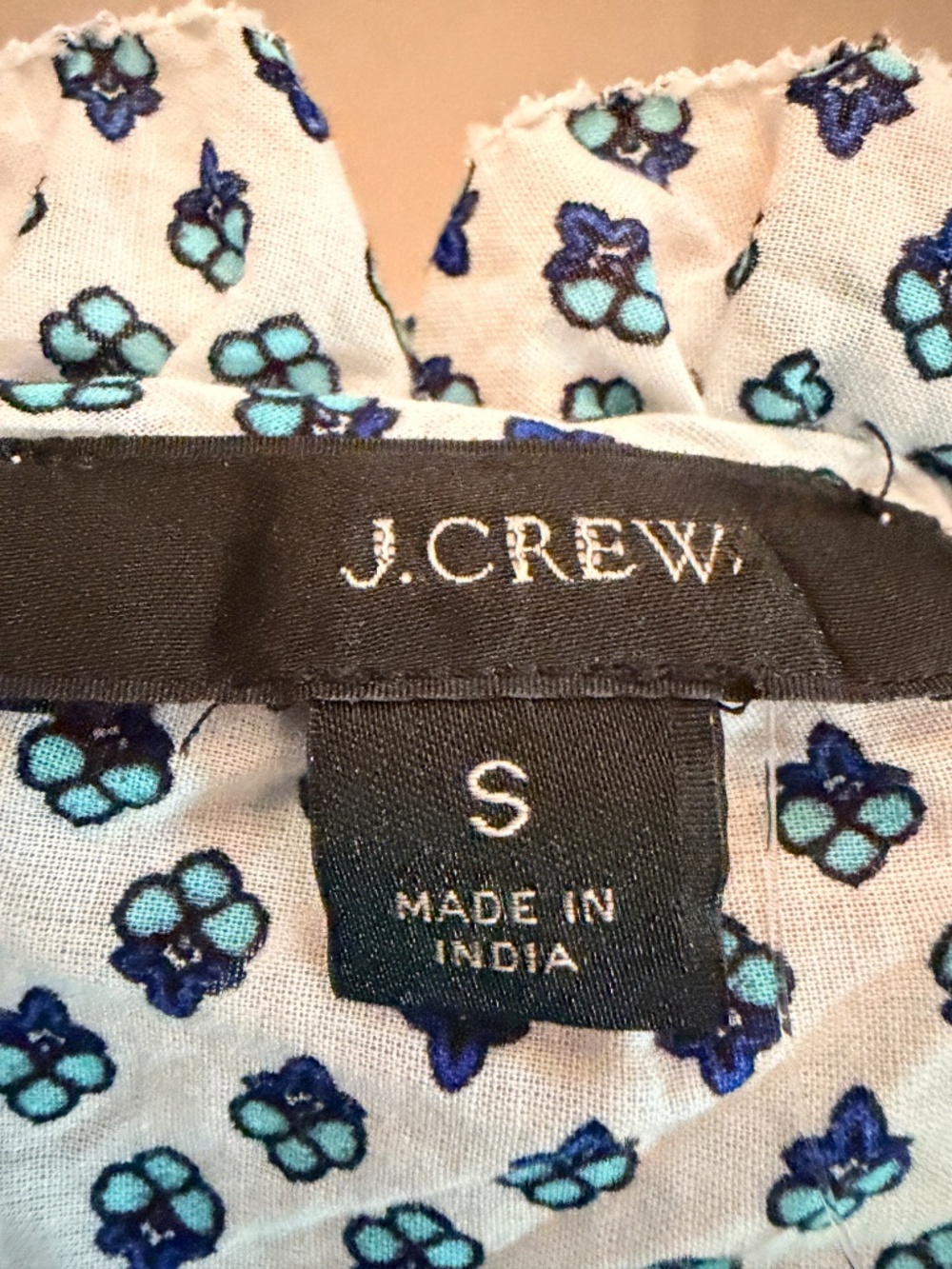 J Crew Women's Blue & White Boho Peasant with Ruffle Tie Neck - Picture 3 of 3